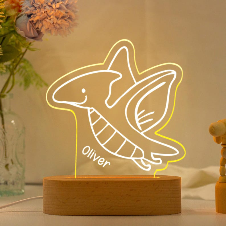 Custom Cute Dinosaur Night Light with Name,Baby First Birthday Gift,Led Acrylic Night Light,Gifts For Kids,Baby Nursery Decor,New Baby Gifts