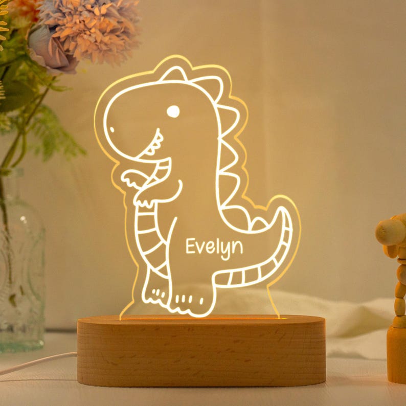 Custom Cute Dinosaur Night Light with Name,Baby First Birthday Gift,Led Acrylic Night Light,Gifts For Kids,Baby Nursery Decor,New Baby Gifts