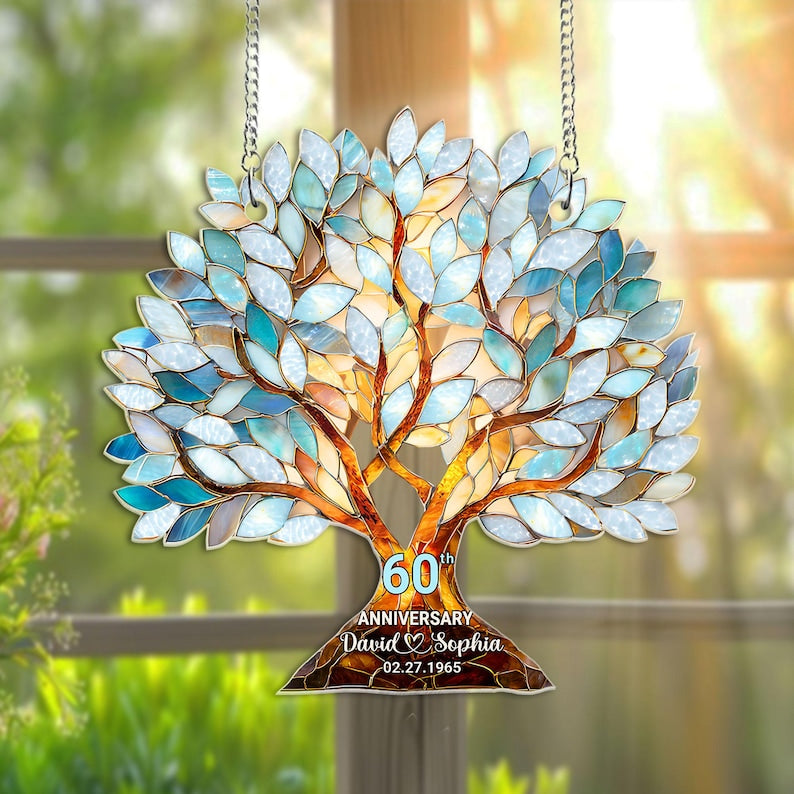 Personalized 60th Wedding Anniversary Acrylic Window Hanging, 60th Wedding Anniversary Keepsake, Diamond Wedding Anniversary Gift Decor