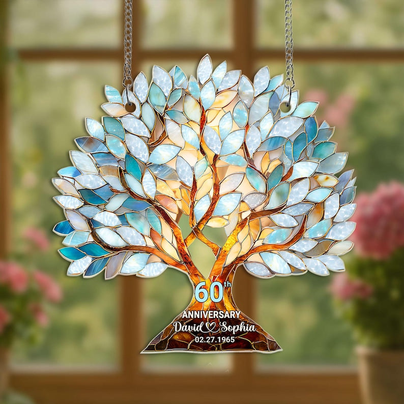 Personalized 60th Wedding Anniversary Acrylic Window Hanging, 60th Wedding Anniversary Keepsake, Diamond Wedding Anniversary Gift Decor
