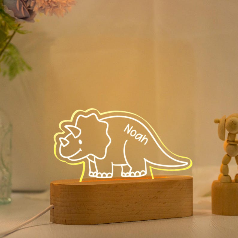 Custom Cute Dinosaur Night Light with Name,Baby First Birthday Gift,Led Acrylic Night Light,Gifts For Kids,Baby Nursery Decor,New Baby Gifts