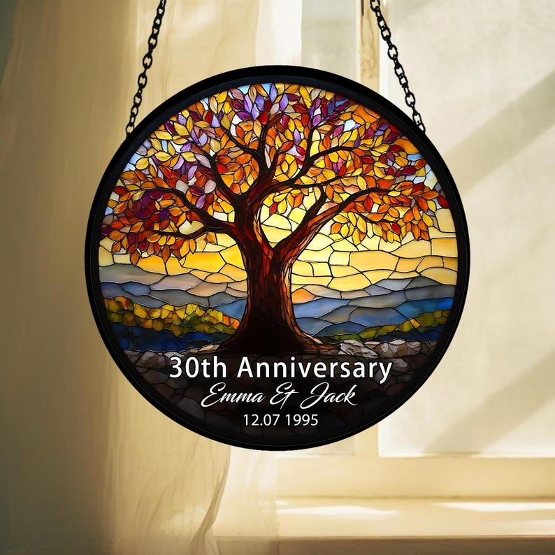 Custom 30th Anniversary Glass Suncatcher, Personalized Wedding Keepsake, Romantic Window Hanging, Gift for Parents, Couple Anniversary Gift