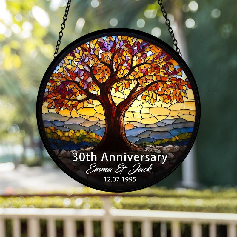 Custom 30th Anniversary Glass Suncatcher, Personalized Wedding Keepsake, Romantic Window Hanging, Gift for Parents, Couple Anniversary Gift