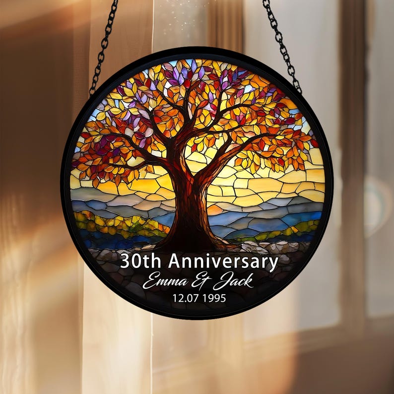 Custom 30th Anniversary Glass Suncatcher, Personalized Wedding Keepsake, Romantic Window Hanging, Gift for Parents, Couple Anniversary Gift