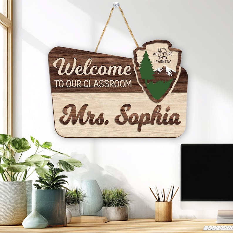 Personalized Teacher 3D Door Hanger National Park Teacher Sign, Classroom Adventure Decor Teacher Door Sign, Camping Theme Teacher Name Gift