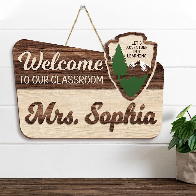 Personalized Teacher 3D Door Hanger National Park Teacher Sign, Classroom Adventure Decor Teacher Door Sign, Camping Theme Teacher Name Gift