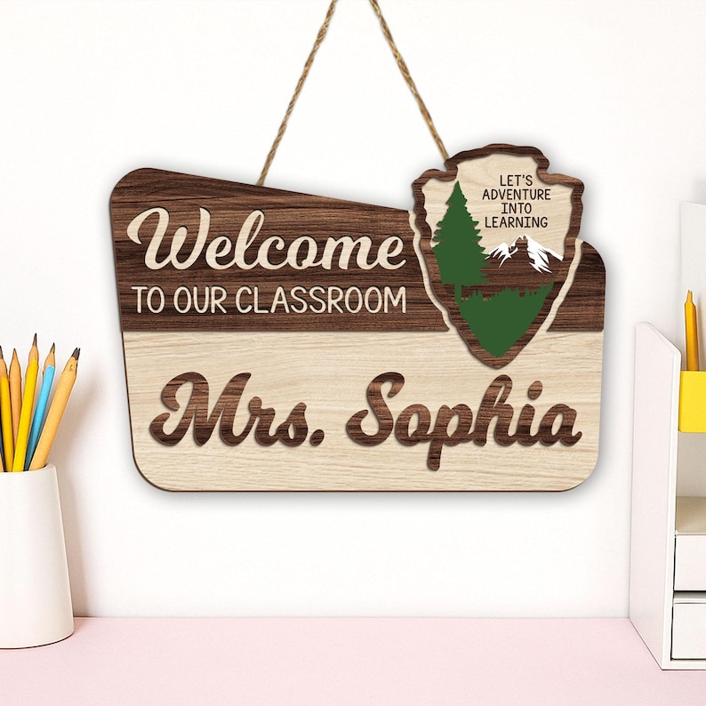 Personalized Teacher 3D Door Hanger National Park Teacher Sign, Classroom Adventure Decor Teacher Door Sign, Camping Theme Teacher Name Gift