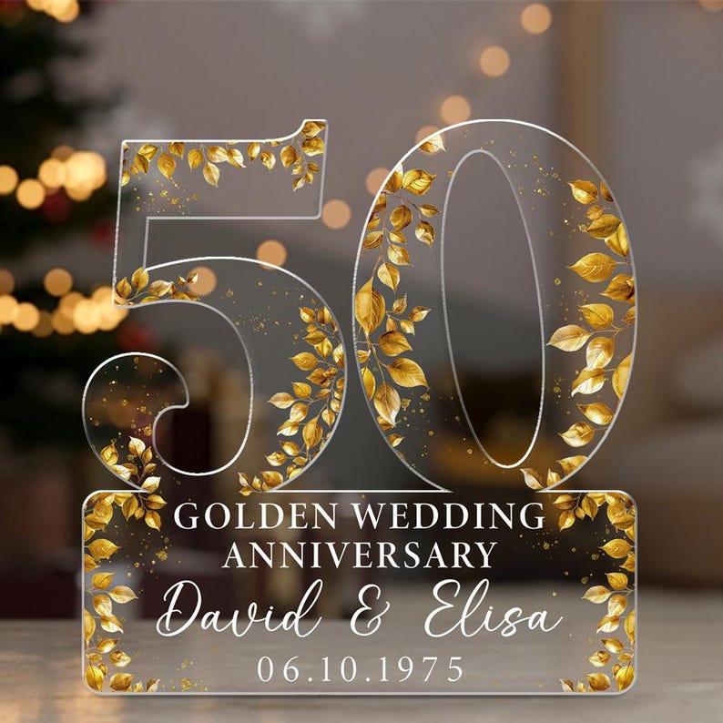 50th Golden Wedding Anniversary Acrylic Plaque Gift for Husband, Personalized Couple's Name and Date Golden Anniversary Gift,Gift for Couple