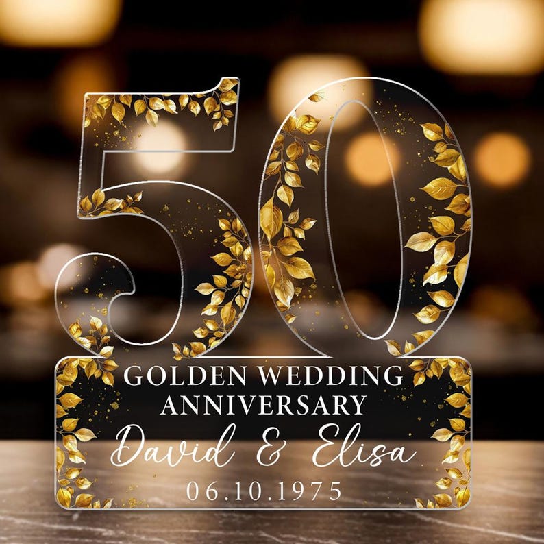 50th Golden Wedding Anniversary Acrylic Plaque Gift for Husband, Personalized Couple's Name and Date Golden Anniversary Gift,Gift for Couple