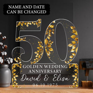 50th Golden Wedding Anniversary Acrylic Plaque Gift for Husband, Personalized Couple's Name and Date Golden Anniversary Gift,Gift for Couple