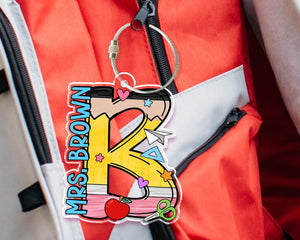 Teacher Name Tag Personalized, Teacher Name Keychain, Back to School Teacher Gifts, Custom School Accessories Gift for Teachers, Bag Charm