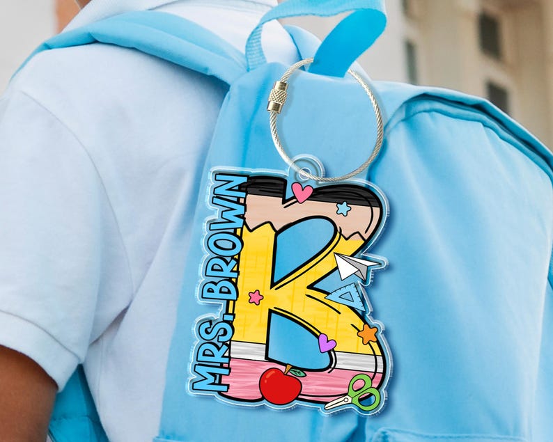 Teacher Name Tag Personalized, Teacher Name Keychain, Back to School Teacher Gifts, Custom School Accessories Gift for Teachers, Bag Charm