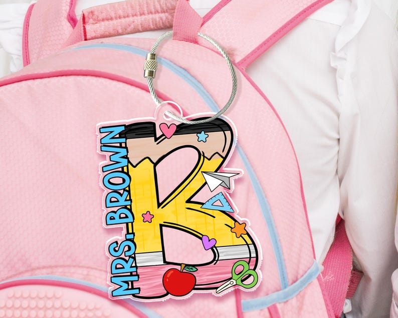 Teacher Name Tag Personalized, Teacher Name Keychain, Back to School Teacher Gifts, Custom School Accessories Gift for Teachers, Bag Charm
