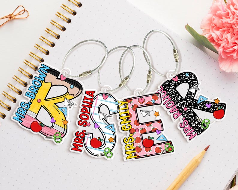 Teacher Name Tag Personalized, Teacher Name Keychain, Back to School Teacher Gifts, Custom School Accessories Gift for Teachers, Bag Charm