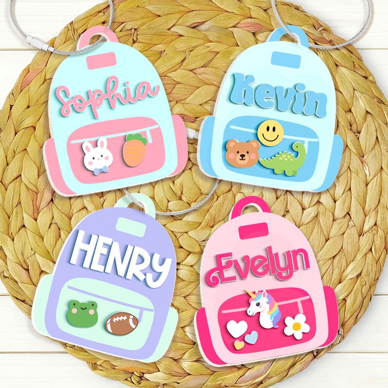 Personalized Back To School Kids Gift, Custom Kids Name Backpack Tag, Cute Backpack Alphabet Name Tag, First Day Of School Kids Bag Tag Gift