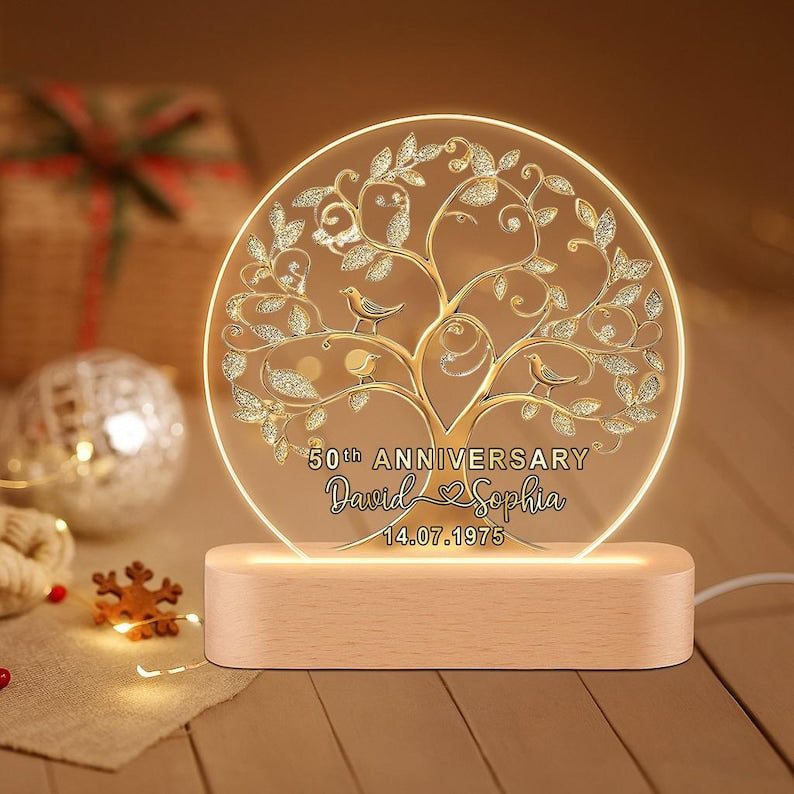 Personalized 50th Wedding Anniversary Night Light, 50th Wedding Anniversary Keepsake, 50th Golden Wedding Anniversary Gift, Husband Gift