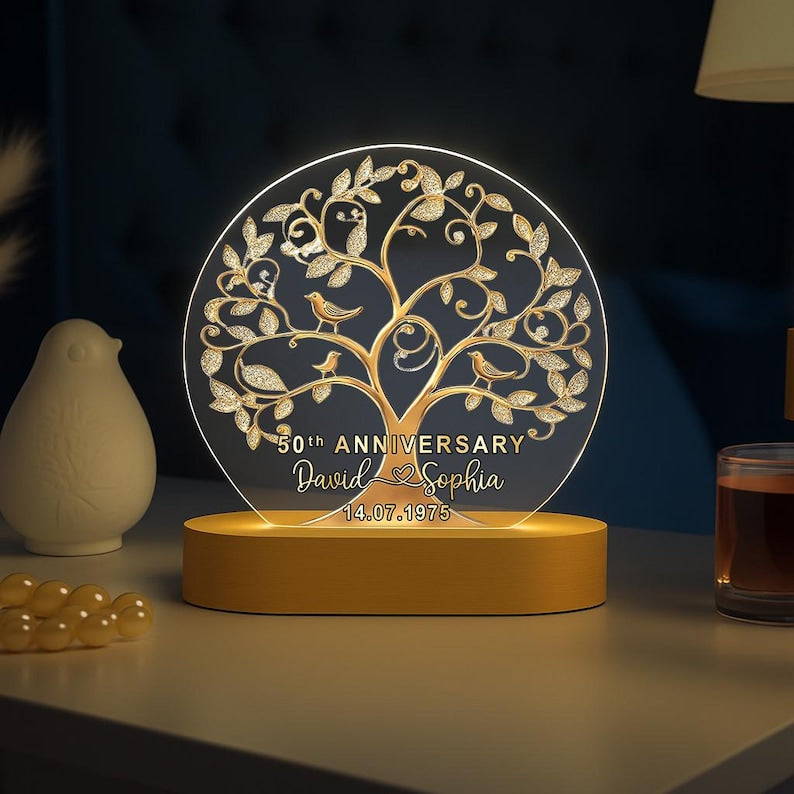 Personalized 50th Wedding Anniversary Night Light, 50th Wedding Anniversary Keepsake, 50th Golden Wedding Anniversary Gift, Husband Gift