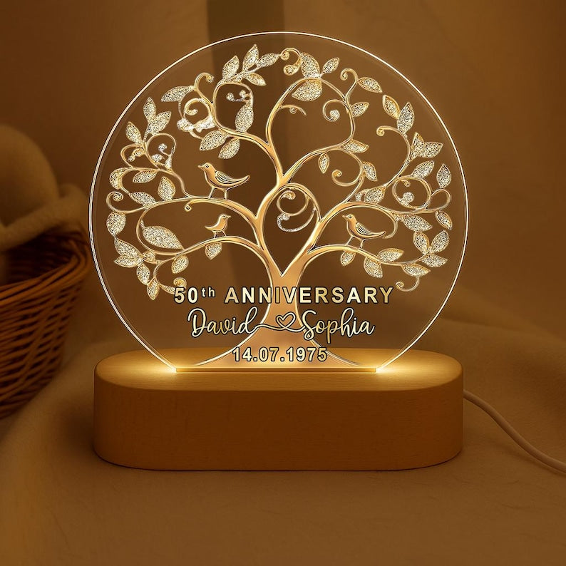 Personalized 50th Wedding Anniversary Night Light, 50th Wedding Anniversary Keepsake, 50th Golden Wedding Anniversary Gift, Husband Gift