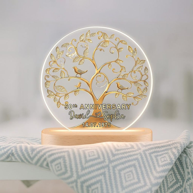Personalized 50th Wedding Anniversary Night Light, 50th Wedding Anniversary Keepsake, 50th Golden Wedding Anniversary Gift, Husband Gift
