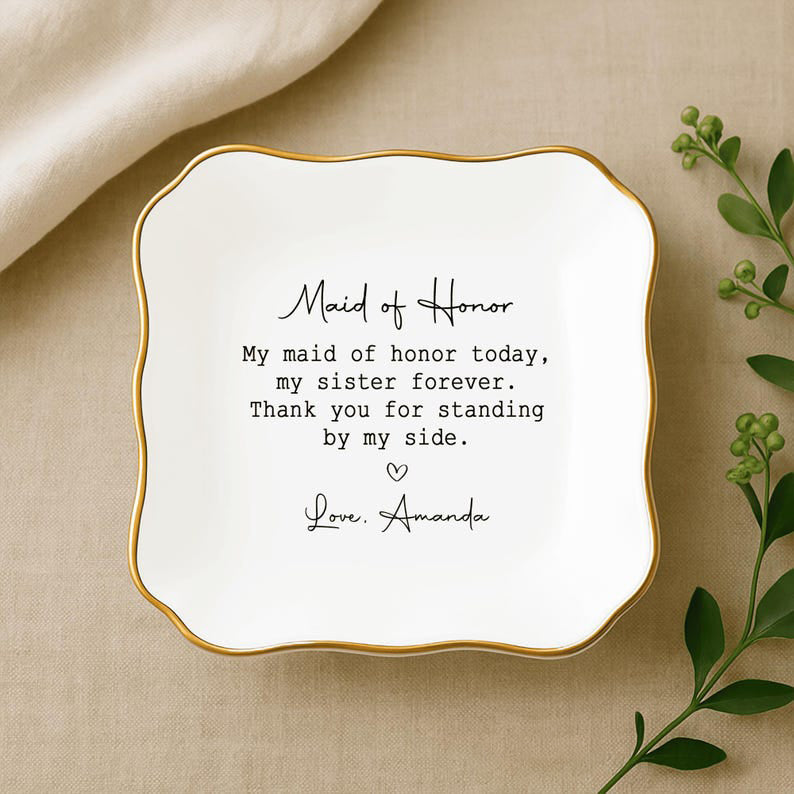Personalized Maid of Honor Gift for Sister, Maid of Honor Ring Dish from Bride, Sister Wedding Gifts, MOH Jewelry Tray, Sister Jewelry Dish
