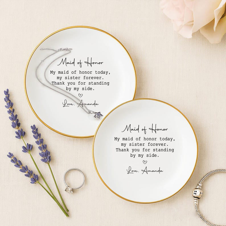 Personalized Maid of Honor Gift for Sister, Maid of Honor Ring Dish from Bride, Sister Wedding Gifts, MOH Jewelry Tray, Sister Jewelry Dish