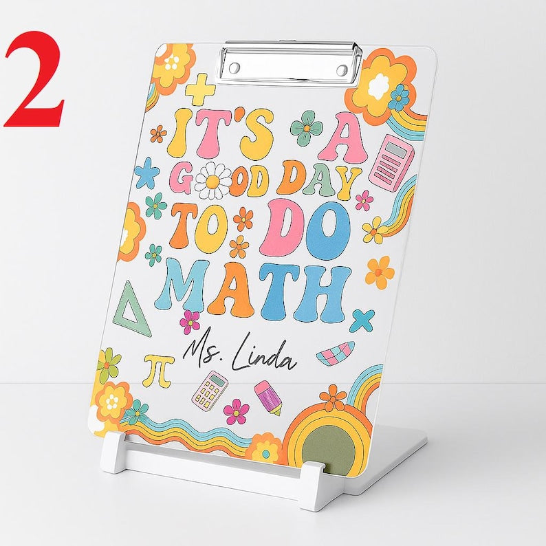 Personalized Math Teacher Clipboard Cute Acrylic School Gift Customized Classroom Accessory for Women Kids Back to School Supplies Ms Name