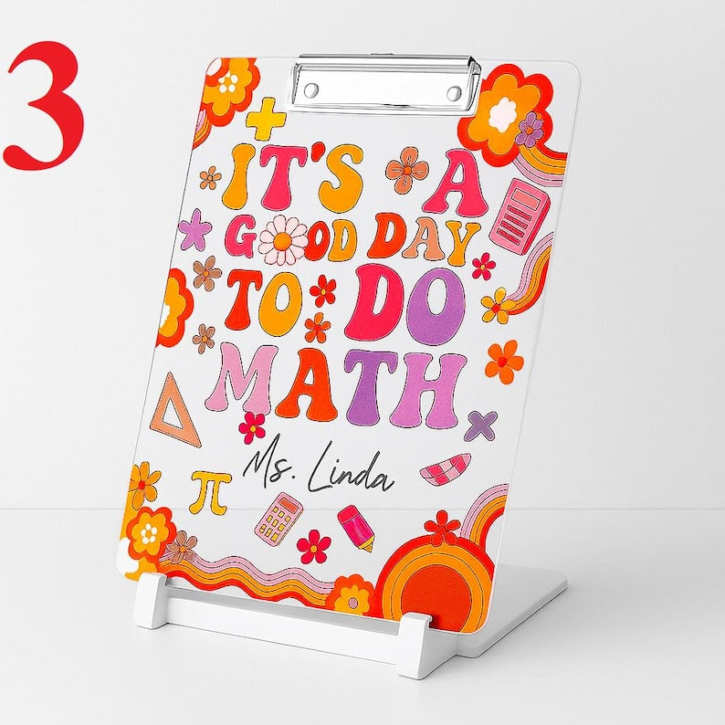 Personalized Math Teacher Clipboard Cute Acrylic School Gift Customized Classroom Accessory for Women Kids Back to School Supplies Ms Name