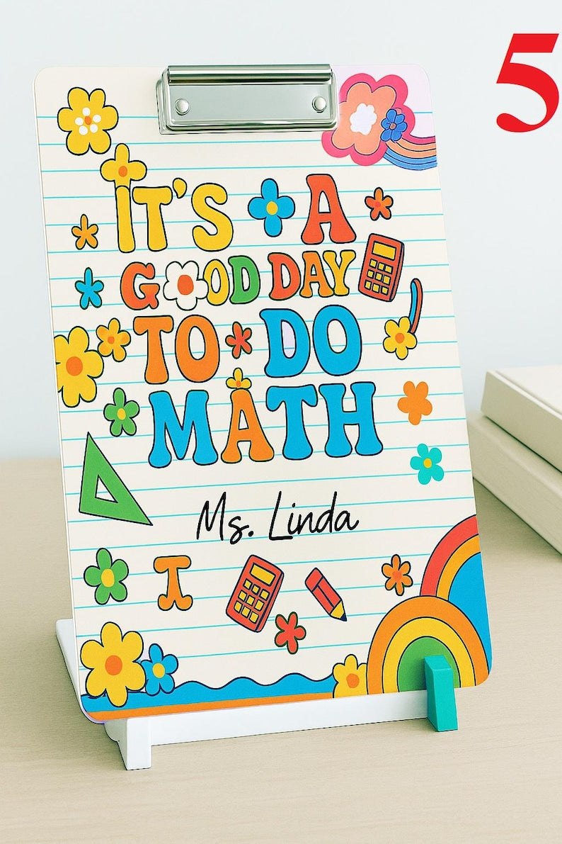Personalized Math Teacher Clipboard Cute Acrylic School Gift Customized Classroom Accessory for Women Kids Back to School Supplies Ms Name