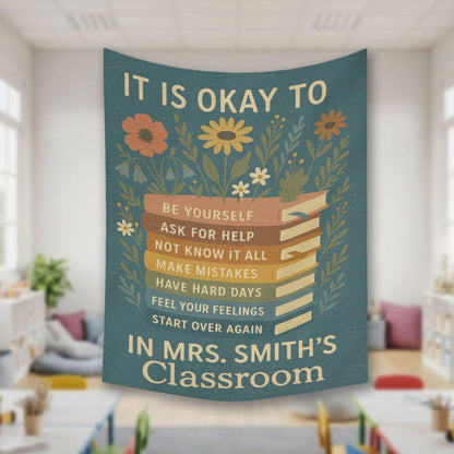 Personalized Classroom Tapestry Customized Teacher Wall Decor Motivational Banner Back to School Ideal Gift for Coworker Friend Student Room