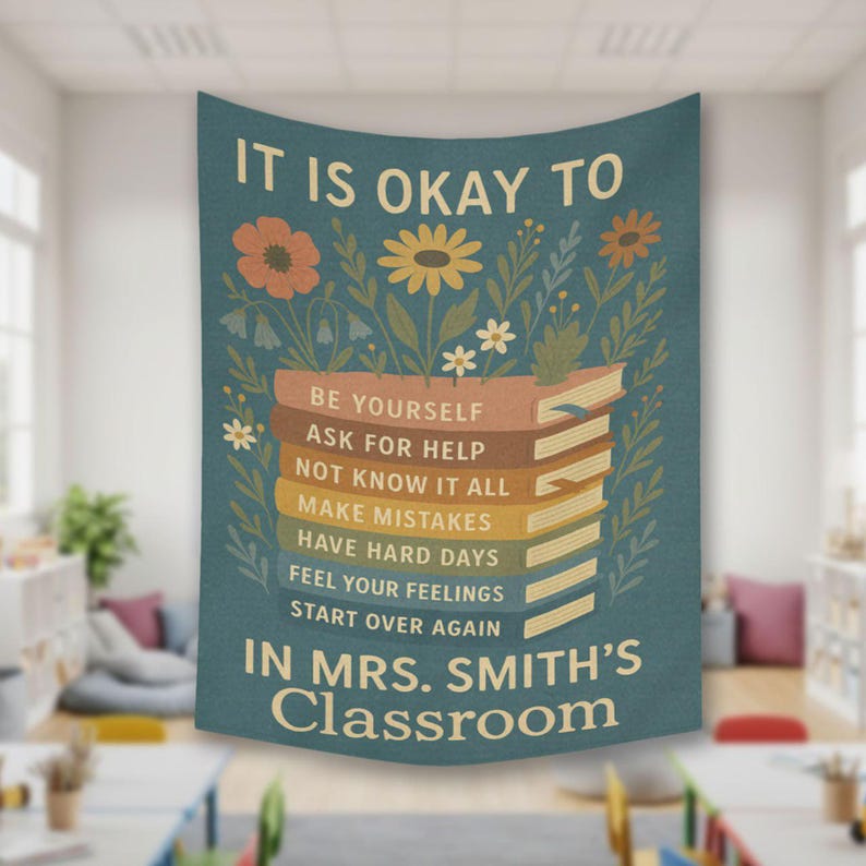 Personalized Classroom Tapestry Customized Teacher Wall Decor Motivational Banner Back to School Ideal Gift for Coworker Friend Student Room