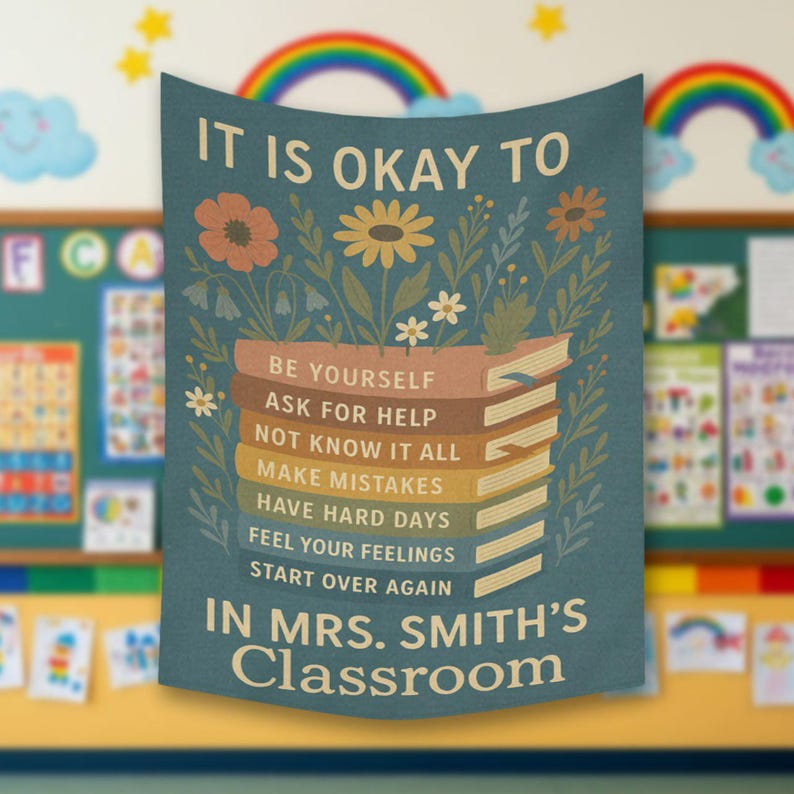 Personalized Classroom Tapestry Customized Teacher Wall Decor Motivational Banner Back to School Ideal Gift for Coworker Friend Student Room