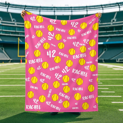 Personalized Softball Blanket: Custom Name & Number Team Gift