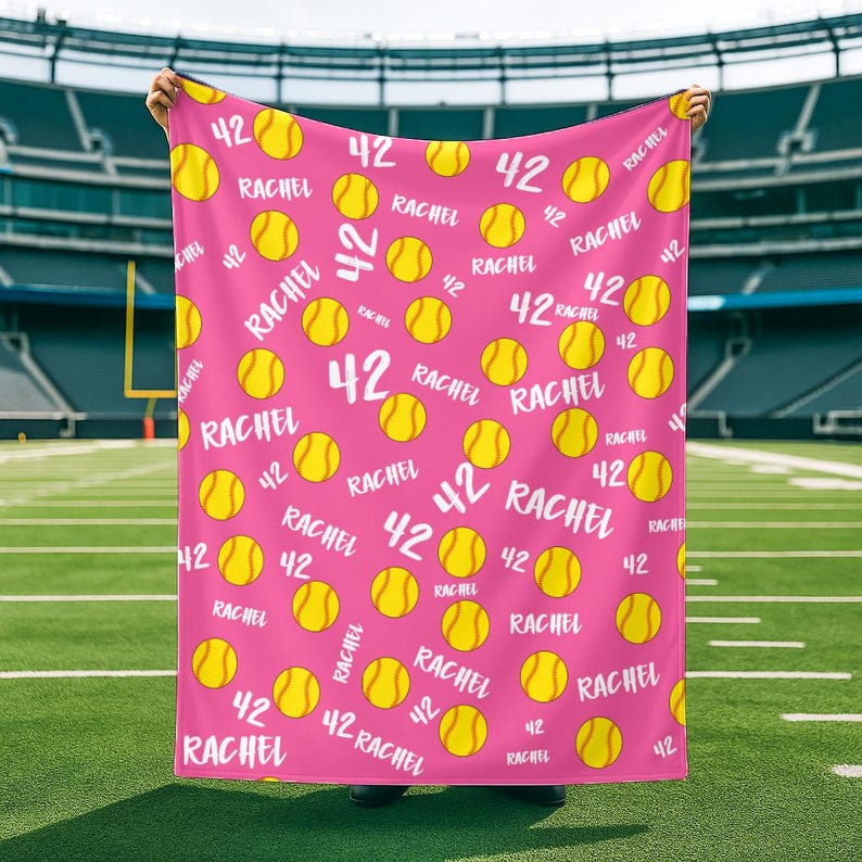 Personalized Softball Blanket: Custom Name & Number Team Gift
