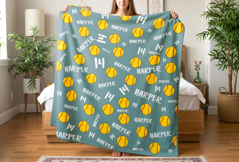 Personalized Softball Blanket: Custom Name & Number Team Gift