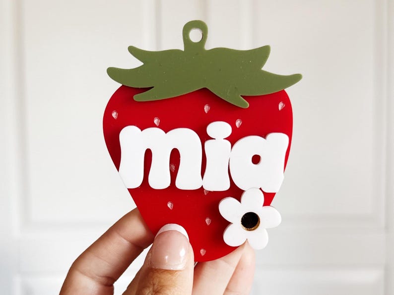 Strawberry Name Tag | Backpack Name Tag | Backpack Keychain | Diaper Bag Tag | Lunch Box Tag | Personalized Keychain | Kids Name Keychain