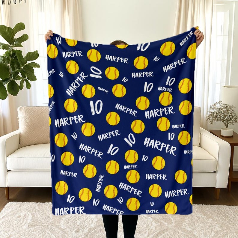 Personalized Softball Blanket: Custom Name & Number Team Gift