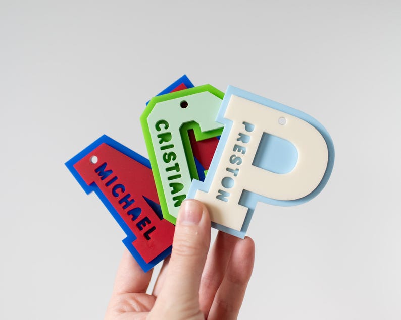 Personalized Varsity Letter Initial Name Gift Acrylic Bag Tag Keychain | Back To School, Kid's Gift, Custom Keychain