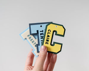 Personalized Varsity Letter Initial Name Gift Acrylic Bag Tag Keychain | Back To School, Kid's Gift, Custom Keychain