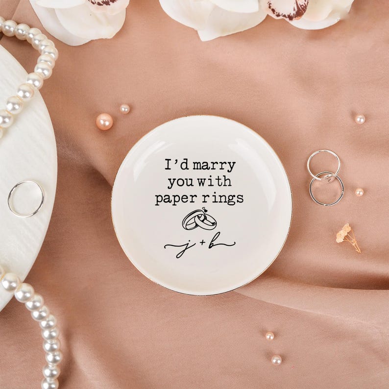 Marry You with Paper Rings Trinket Dish, Wedding Ring Dish, Custom Initials Jewelry Dish for Her, Engagement Anniversary Gift, Bride Gift