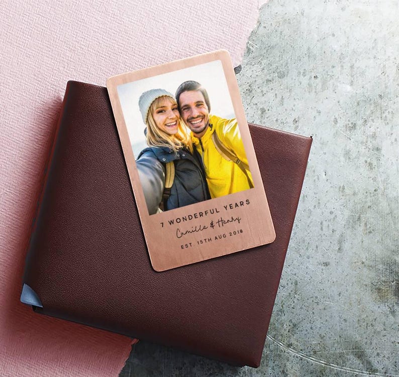 Personalised 7th Anniversary Copper Wallet Card Personalised Photo Gift Custom Copper Love Note Copper Anniversary Keepsake
