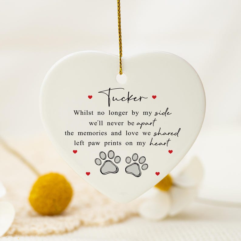 Dog Memorial Ornament, Pet Loss Sympathy Gift, In Loving Memory, Dog Cat Remembrance Gift, Paw Prints On My Heart, Pet Bereavement Keepsake