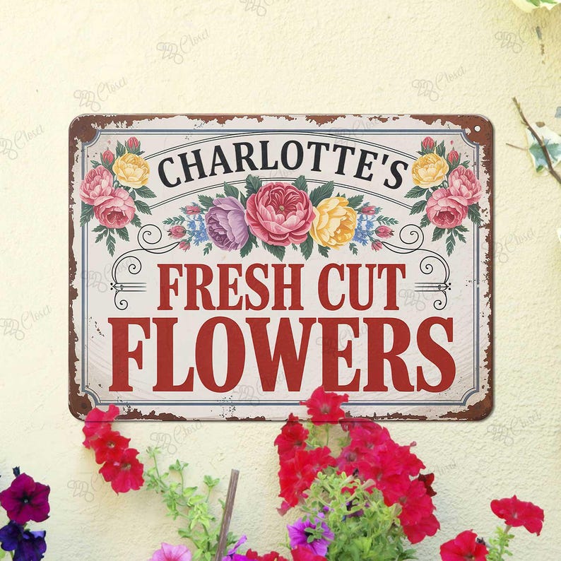 Personalized Vintage Flower Market Sign , Flower Farm Sign,Garden Flower Sign,Fresh Flower Stand Sign, Fresh Cut Flowers Sign
