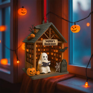 Personalized Ghost Reading Book 2D Flat Acrylic Ornament, Reading Room Halloween Ornament, Bookshelf Gift, Halloween Ghost Window Hangings