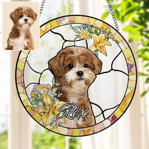 Heart Custom Dog Portrait Stained Glass Suncatcher/Personalized Dog Suncatcher/Pet Photo Memorial Stained Glass/Memorial Gift for Pet Loss