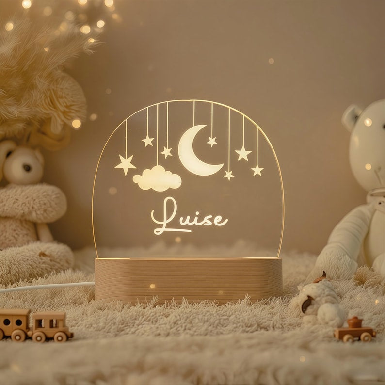 Custom Moon and Star Nightlight,Personalized Clouds Night Light with Name,Nursery Lamp,Baby Bedroom Night Light,Birthday Gifts for Baby