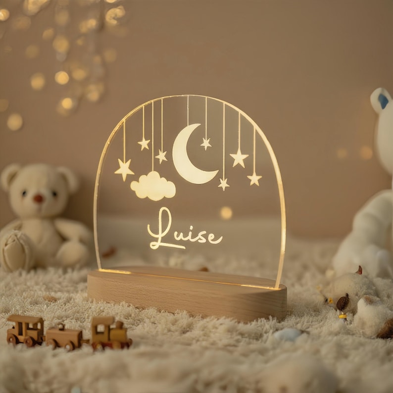 Custom Moon and Star Nightlight,Personalized Clouds Night Light with Name,Nursery Lamp,Baby Bedroom Night Light,Birthday Gifts for Baby
