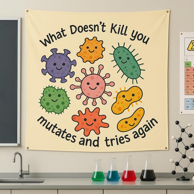 Funny Science Tapestry What Doesn t Kill You Mutates Back to School Classroom Decor STEM Teacher Gift Virus Poster Lab Wall Art