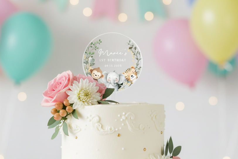 Personalised Birthday Cake Topper | First Birthday Celebrations | First Birthday Cake Topper | Animal | Jungle | Safari Cake Topper