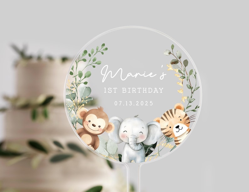 Personalised Birthday Cake Topper | First Birthday Celebrations | First Birthday Cake Topper | Animal | Jungle | Safari Cake Topper