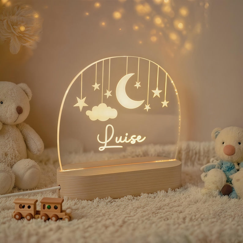 Custom Moon and Star Nightlight,Personalized Clouds Night Light with Name,Nursery Lamp,Baby Bedroom Night Light,Birthday Gifts for Baby